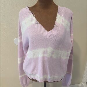 Lavender Tie-Dye V-Neck Sweater